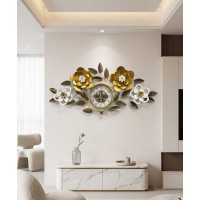 Flower Gold And White Metal Clock